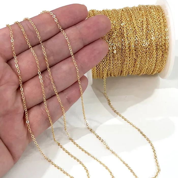 24Kt Gold Plated Cable Chain Gold Plated Soldered Chain 15x2mm Peppy Beads Necklaces 24Kt Gold Plated Cable Chain Gold Plated Soldered Chain 15x2mm Peppy Beads Necklaces