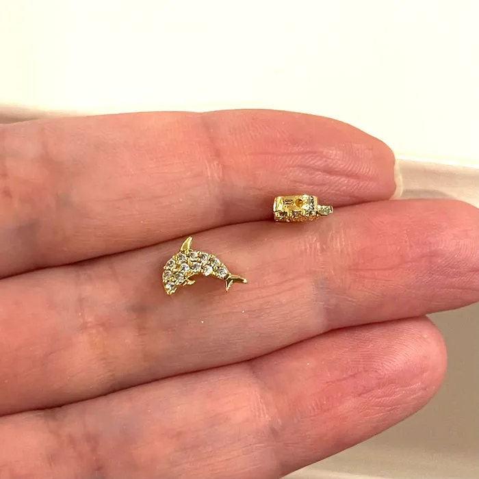 24Kt Gold Plated CZ Micro Pave Dolphin Charm Peppy Beads Earrings 24Kt Gold Plated CZ Micro Pave Dolphin Charm Peppy Beads Earrings