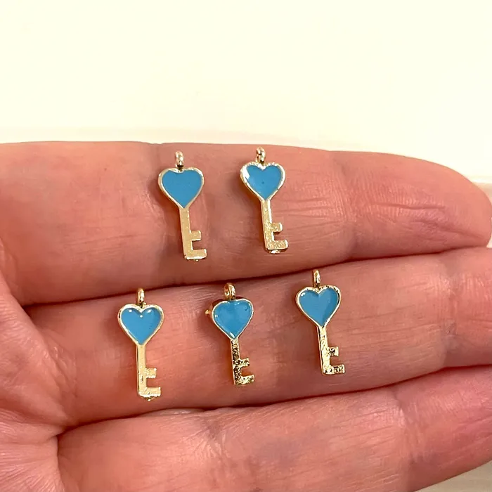 24Kt Gold Plated Lt Blue Enamelled Key Charms 5 pcs in a pack Peppy Beads Earrings 24Kt Gold Plated Lt Blue Enamelled Key Charms 5 pcs in a pack Peppy Beads Earrings