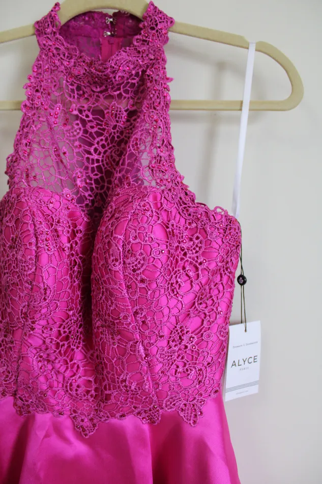 Alyce Earrings NEW Alyce Paris Raspberry Pink Lace Top Dress 4