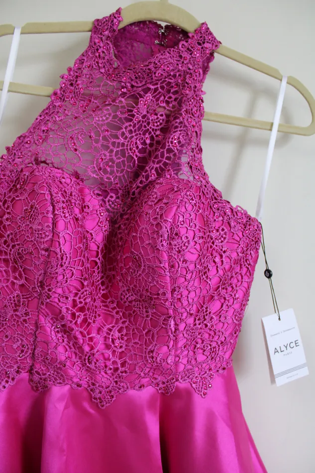 Alyce Earrings NEW Alyce Paris Raspberry Pink Lace Top Dress 4