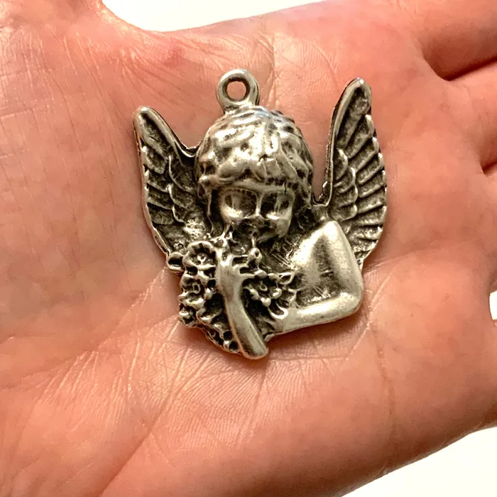 Antique Silver Plated Large Angel Pendant 44mm Angel Pendant Peppy Beads Necklaces Antique Silver Plated Large Angel Pendant 44mm Angel Pendant Peppy Beads Necklaces