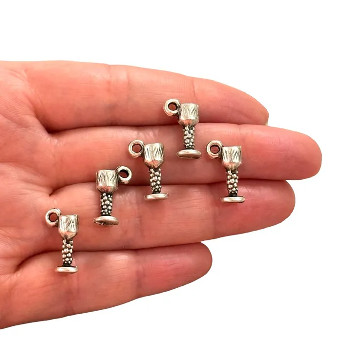 Antique Silver Plated Wine Glass Charms Silver Wine Lover Charms 5 pcs in a pack Peppy Beads Earrings Antique Silver Plated Wine Glass Charms Silver Wine Lover Charms 5 pcs in a pack Peppy Beads Earrings