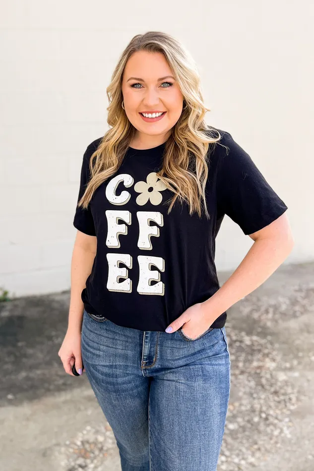Coffee Retro Daisy Graphic Tee Black Mugsby Rings