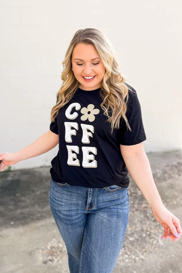 Coffee Retro Daisy Graphic Tee Black Mugsby Rings