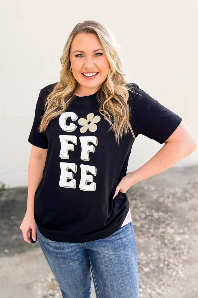 Coffee Retro Daisy Graphic Tee Black Mugsby Rings