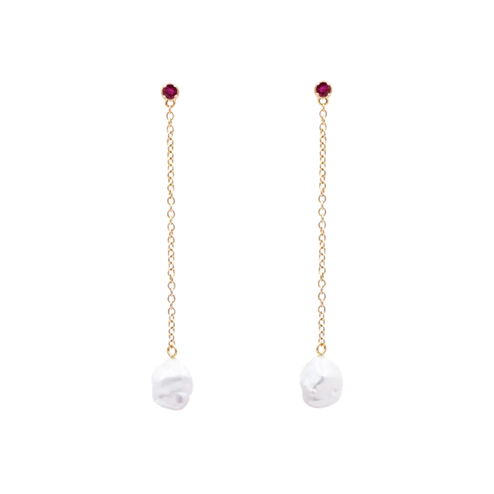 COMMON ERA Floating Pearl and Ruby Drop Earrings Earrings