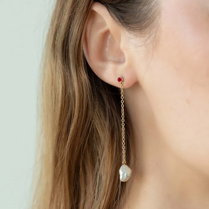 COMMON ERA Floating Pearl and Ruby Drop Earrings Earrings