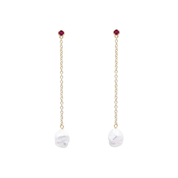 COMMON ERA Floating Pearl and Ruby Drop Earrings Earrings