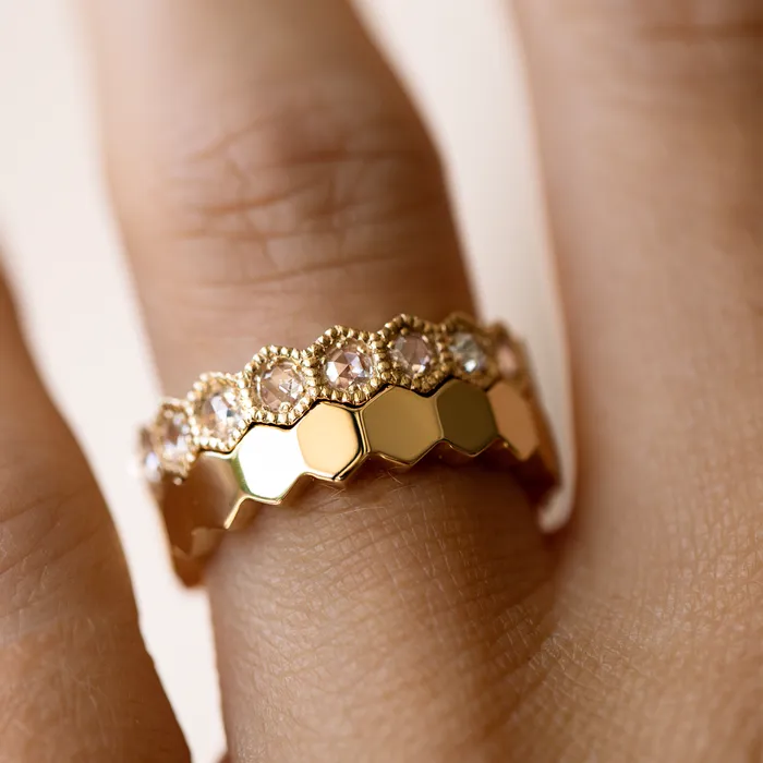 Consider the Wldflwrs Rings Plain Hexagon Eternity Ring
