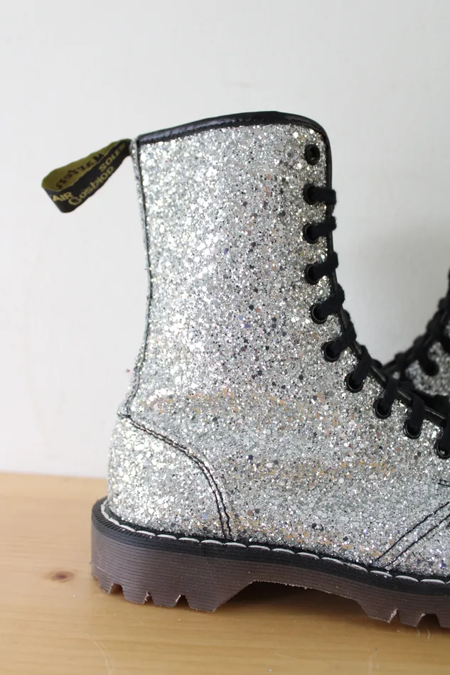 Dr Martens Dr Martens Vintage Silver Glitter Combat Boots Size 5 Earrings