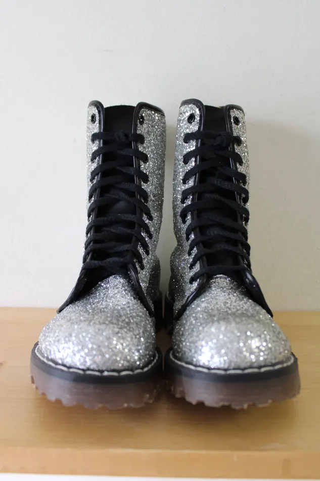 Dr Martens Dr Martens Vintage Silver Glitter Combat Boots Size 5 Earrings