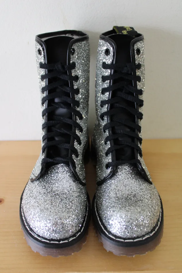 Dr Martens Dr Martens Vintage Silver Glitter Combat Boots Size 5 Earrings