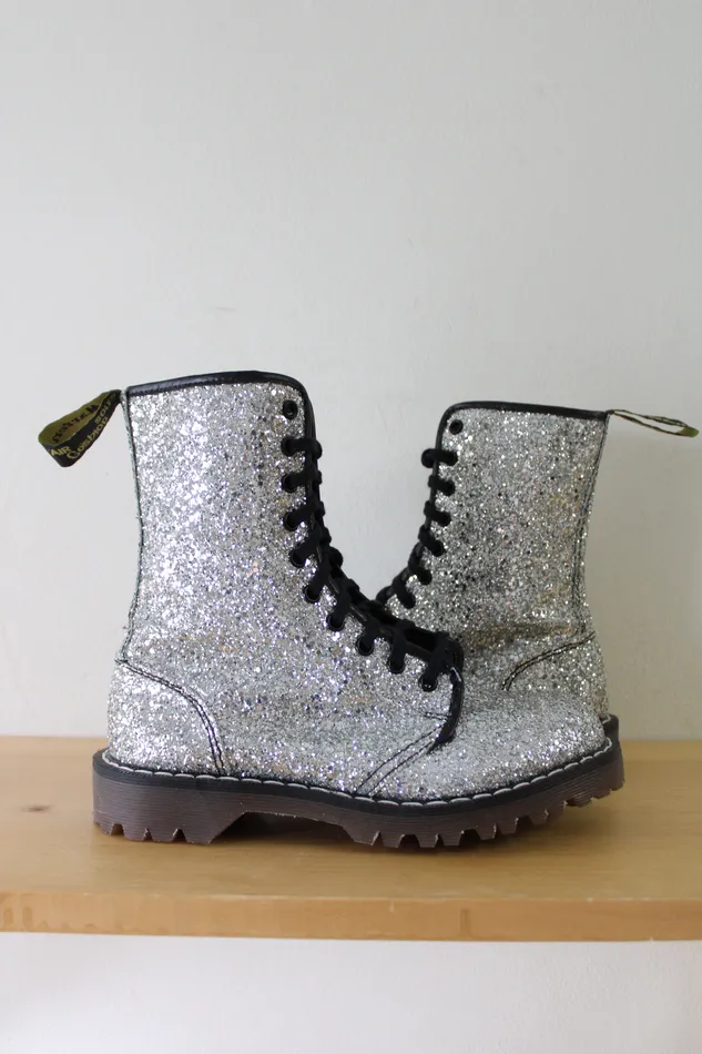 Dr Martens Dr Martens Vintage Silver Glitter Combat Boots Size 5 Earrings