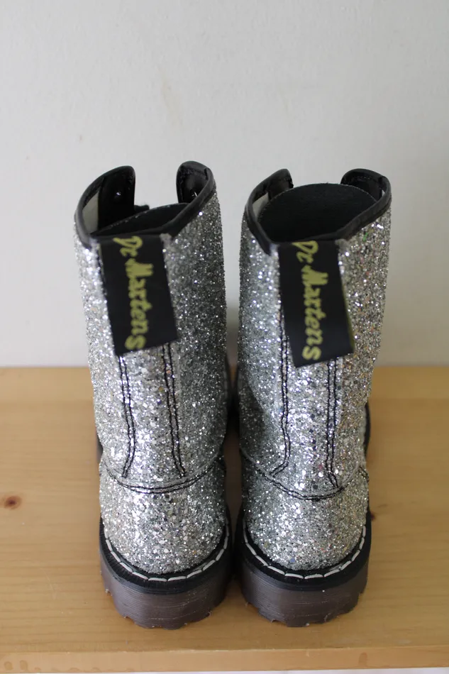 Dr Martens Dr Martens Vintage Silver Glitter Combat Boots Size 5 Earrings