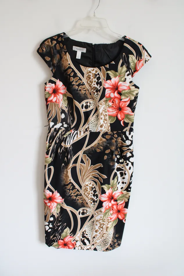 Dressbarn Black Brown Floral Cap Sleeved Dress 4 Dressbarn Rings