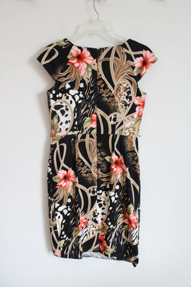 Dressbarn Black Brown Floral Cap Sleeved Dress 4 Dressbarn Rings
