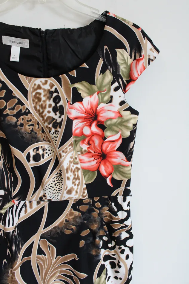 Dressbarn Black Brown Floral Cap Sleeved Dress 4 Dressbarn Rings