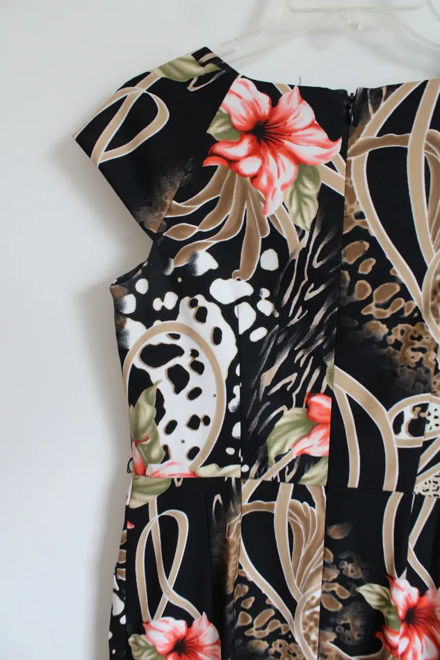Dressbarn Black Brown Floral Cap Sleeved Dress 4 Dressbarn Rings