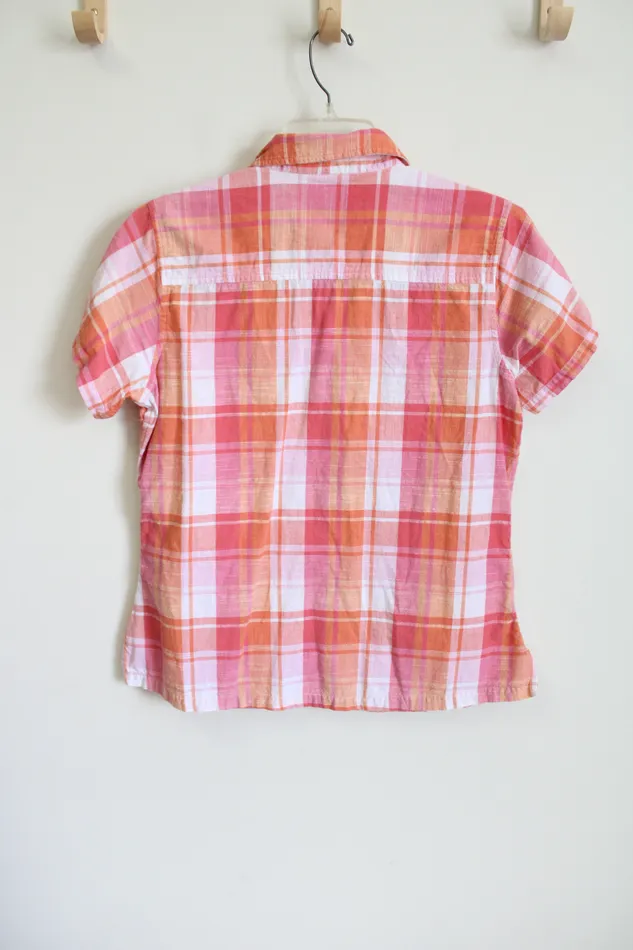 Dressbarn Pink Orange Plaid Button Down Shirt L Dressbarn Earrings