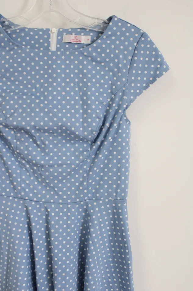 Dressystar Blue Polka Dot Cotton Blend Dress S Dressystar Rings