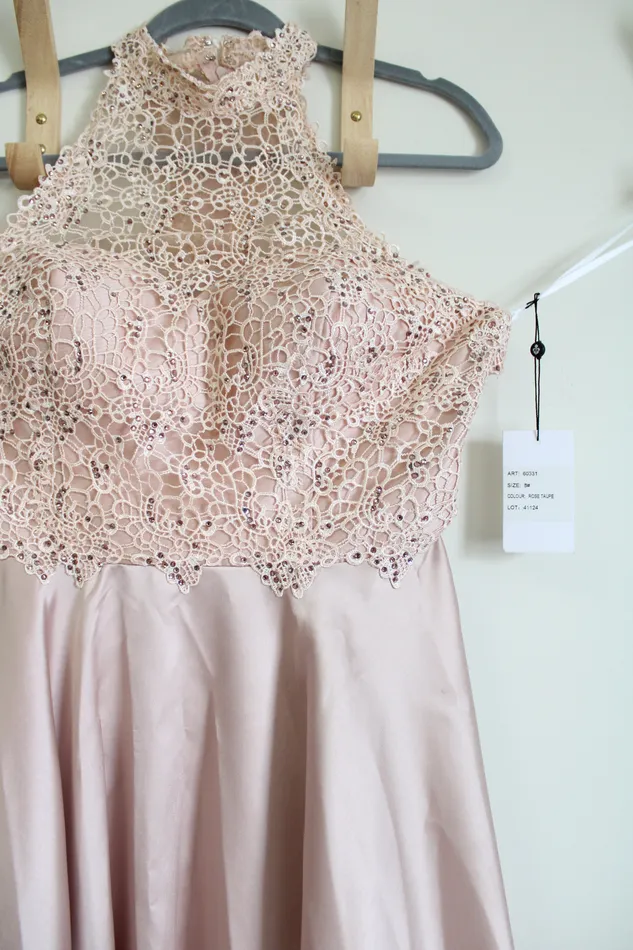 Earrings Alyce NEW Alyce Rose Taupe Pink Lace Top Formal Long Dress 8