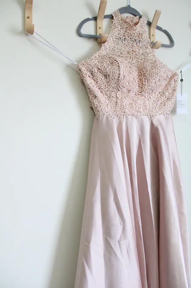 Earrings Alyce NEW Alyce Rose Taupe Pink Lace Top Formal Long Dress 8