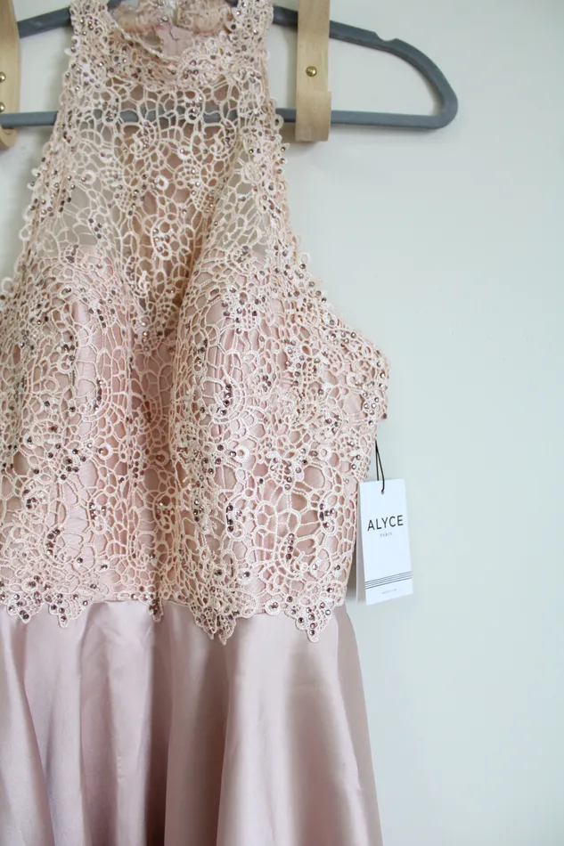 Earrings Alyce NEW Alyce Rose Taupe Pink Lace Top Formal Long Dress 8