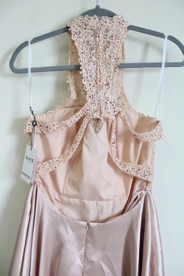 Earrings Alyce NEW Alyce Rose Taupe Pink Lace Top Formal Long Dress 8