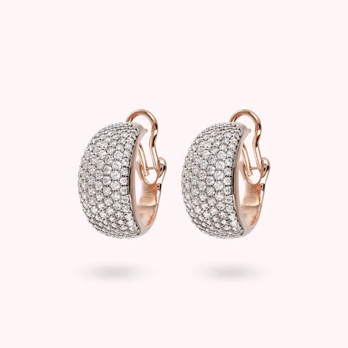 Earrings Bronzallure Orecchini a Cerchio Bombati con Pav in Cubic Zirconia