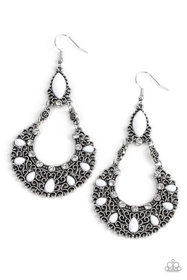 Earrings Paparazzi Accessories Fluent in Florals White