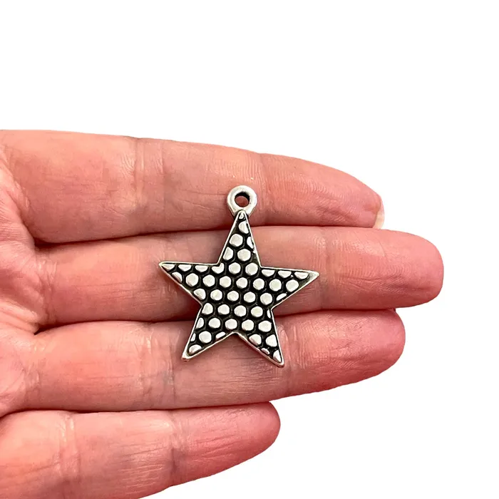 Earrings Peppy Beads Antique Silver Plated StarPendants Silver Star Pendants 2 pcs in a pack
