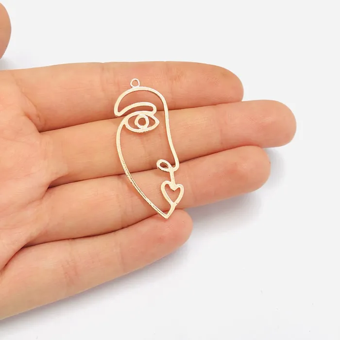Earrings Peppy Beads Face Outline Rose Gold Plated Brass Charms Abstract Face Pendants 2 pcs in a pack