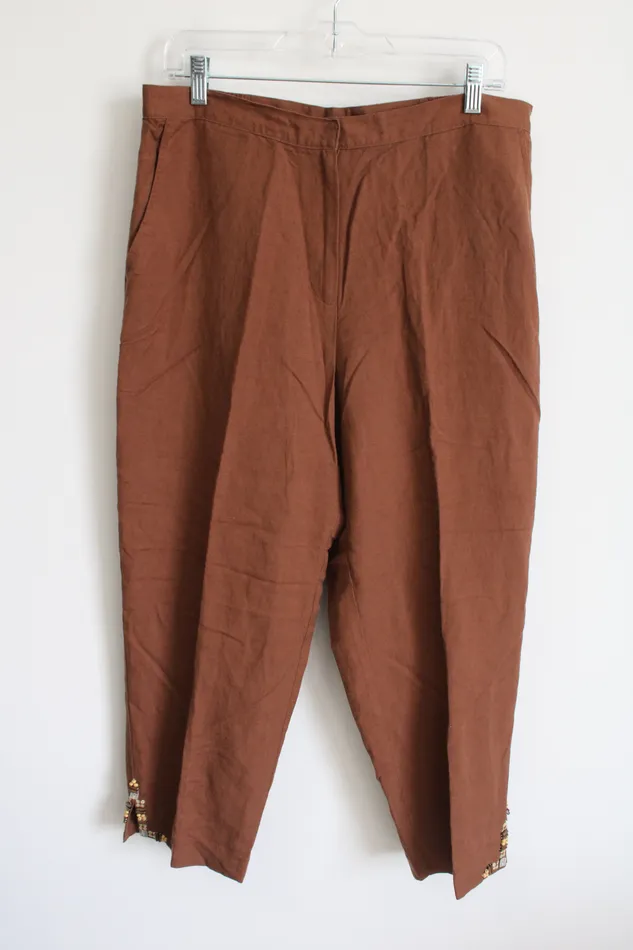 Earrings Ruby Rd Brown Linen Ankle Pant 12 Ruby Rd