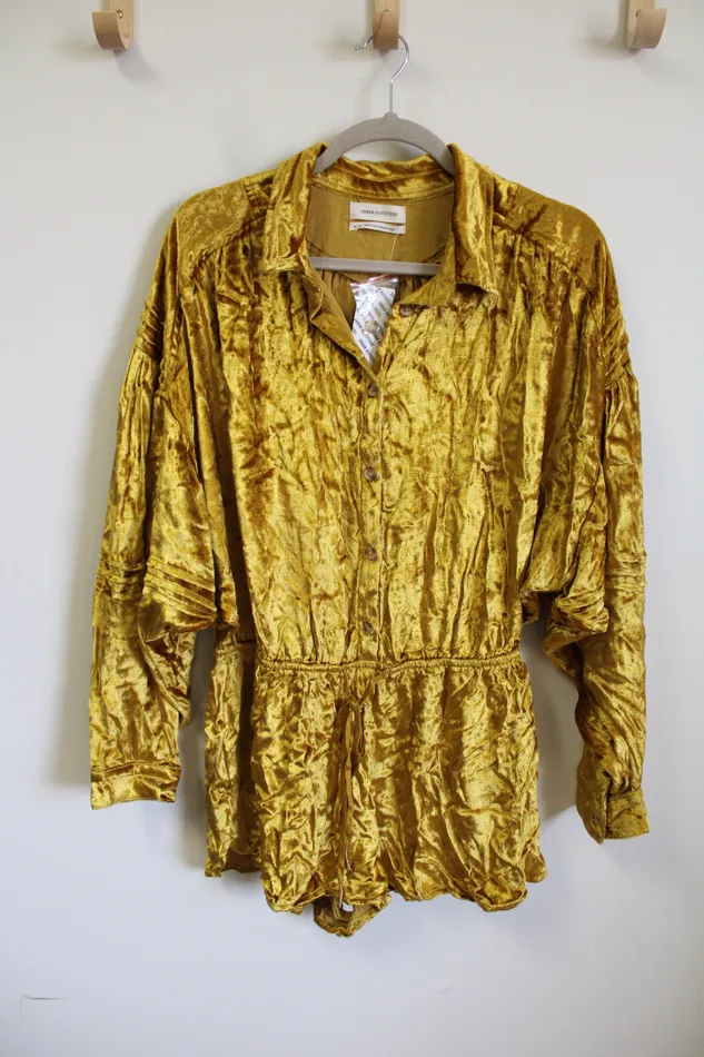 Earrings Urban Outfitters NEW Urban Outfitters Mustard Yellow Crushed Velvet Button Up Romper M Earrings Urban Outfitters NEW Urban Outfitters Mustard Yellow Crushed Velvet Button Up Romper M