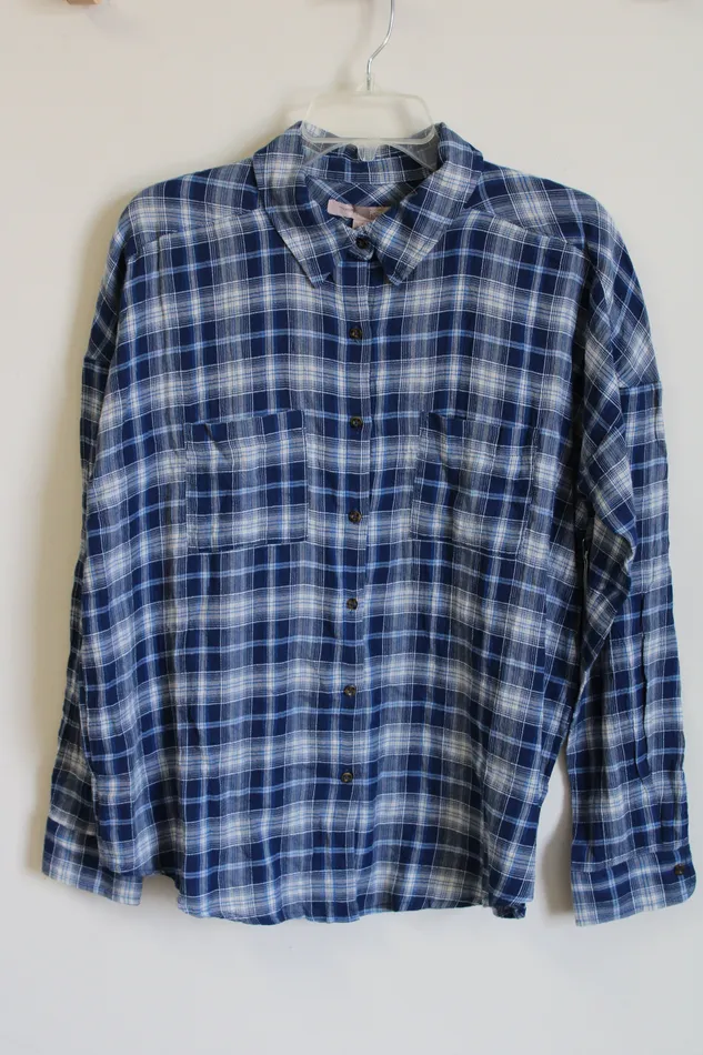 Forever 21 NEW Forever 21 Blue Plaid Shirt M Rings