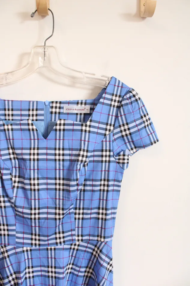Girstunm Blue Black White Plaid Dress S Girstunm Rings