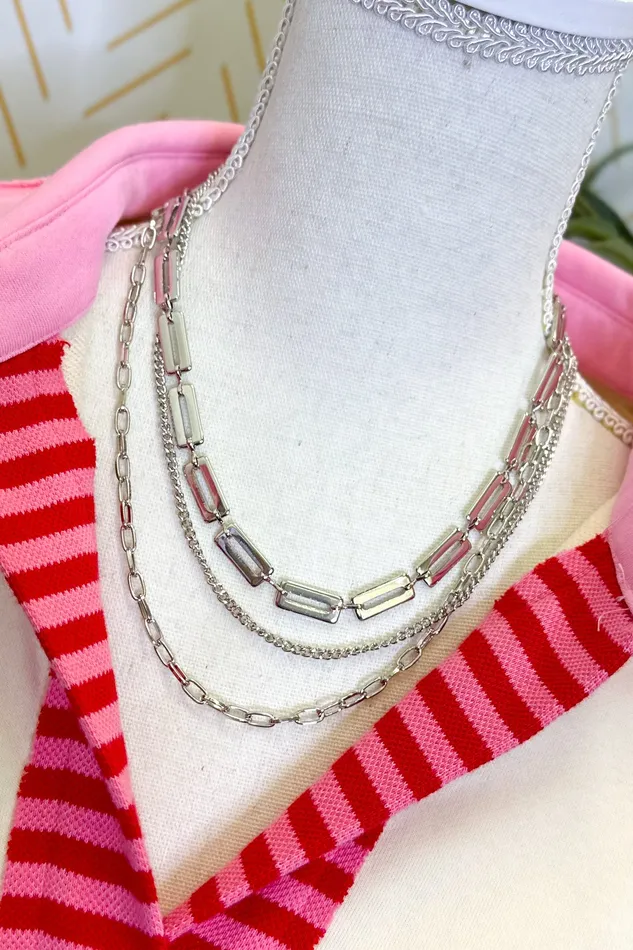 Golden Stella Necklaces 3 Layered Multi Chain Mix Necklace Silver