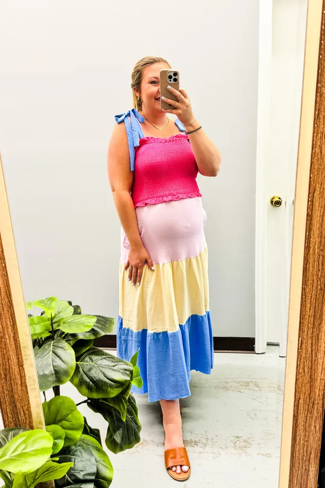 Haptics Necklaces Color Theory Tiered Maxi Dress