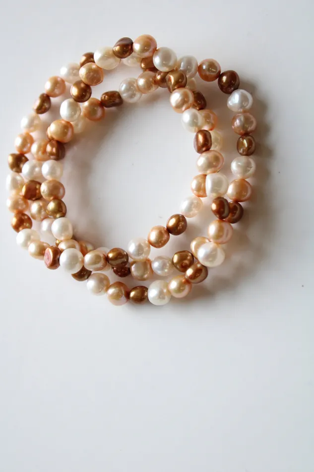 Jubilee Thrift Baroque Brown Tan Ivory Genuine Pearl Bracelet Stack Bracelets
