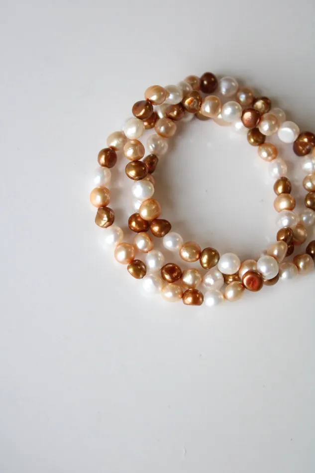 Jubilee Thrift Baroque Brown Tan Ivory Genuine Pearl Bracelet Stack Bracelets