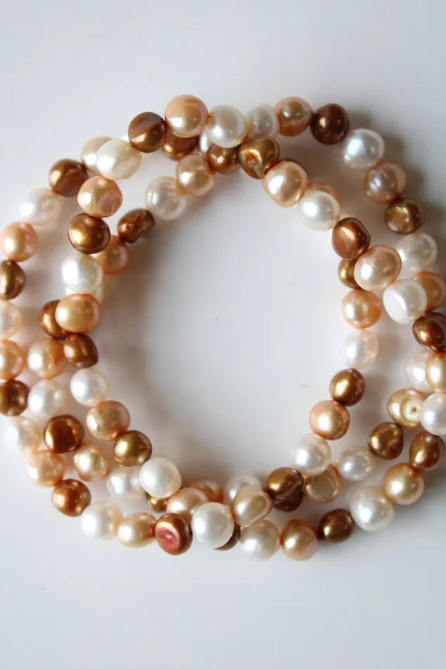 Jubilee Thrift Baroque Brown Tan Ivory Genuine Pearl Bracelet Stack Bracelets