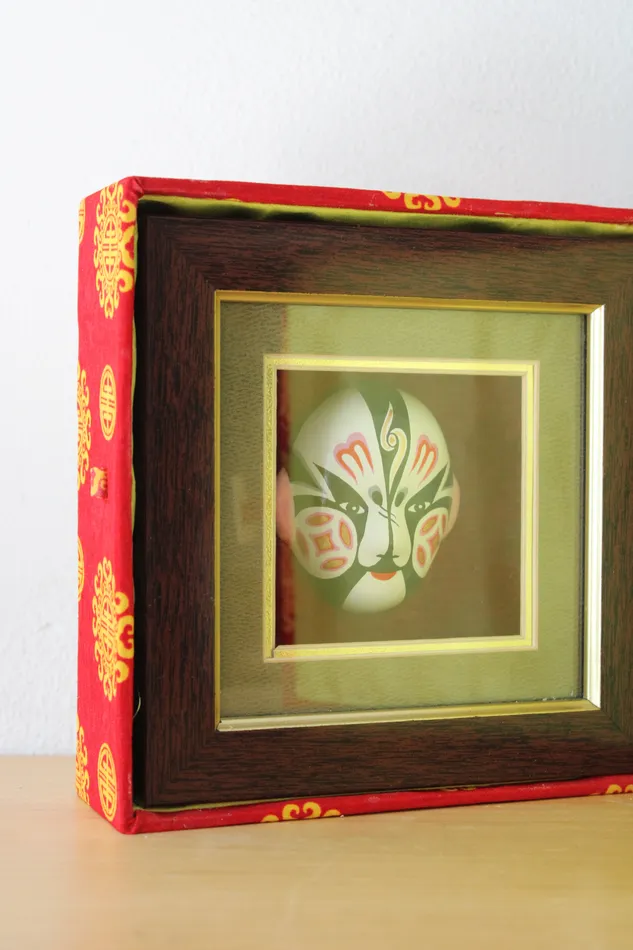 Jubilee Thrift Earrings Clay Figure Chinese Mini Opera Mask Zhang Lingsu in Shadow Box