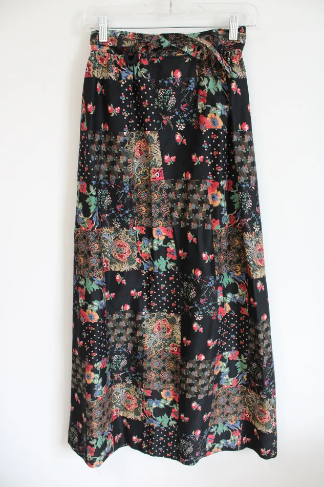 Jubilee Thrift Earrings Vintage Patchwork Style Belted Maxi Skirt 2