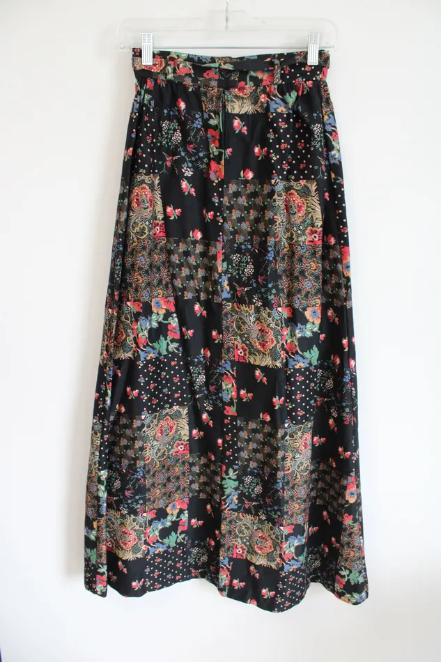 Jubilee Thrift Earrings Vintage Patchwork Style Belted Maxi Skirt 2