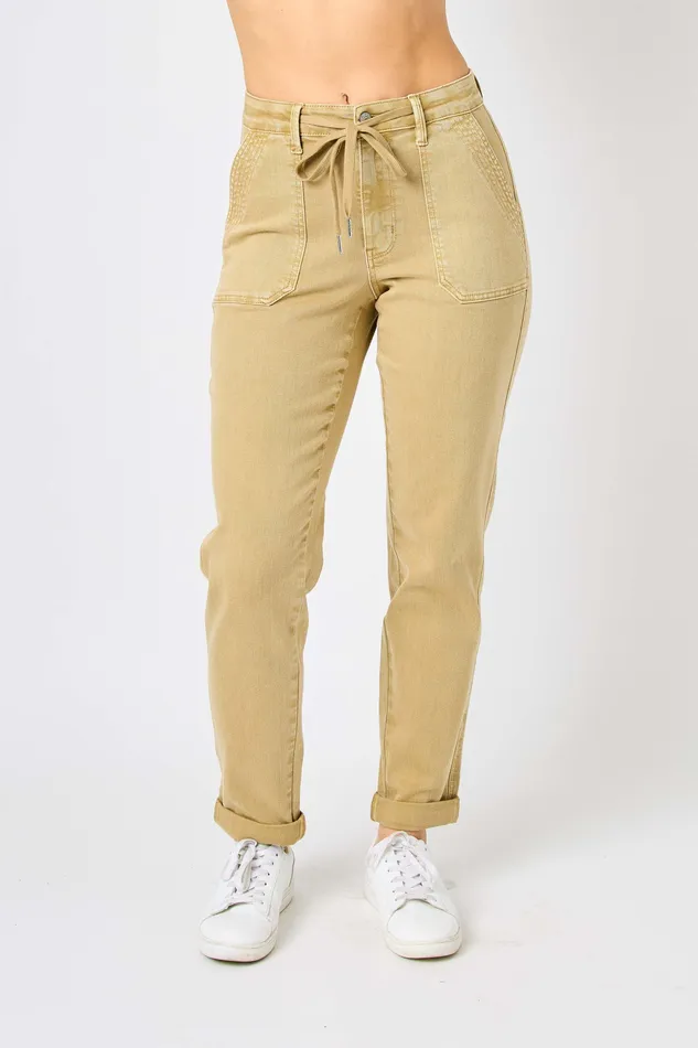 JUDY BLUE HIGH WAIST GARMET DYED CUFFED JOGGER KHAKI JUDY BLUE Rings