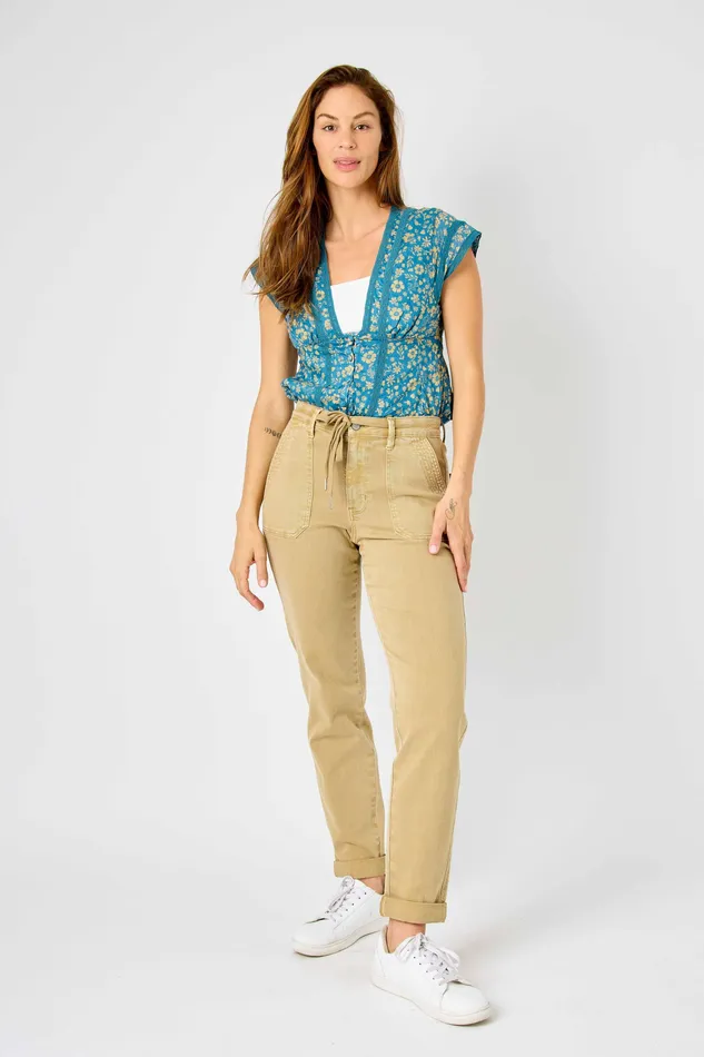 JUDY BLUE HIGH WAIST GARMET DYED CUFFED JOGGER KHAKI JUDY BLUE Rings
