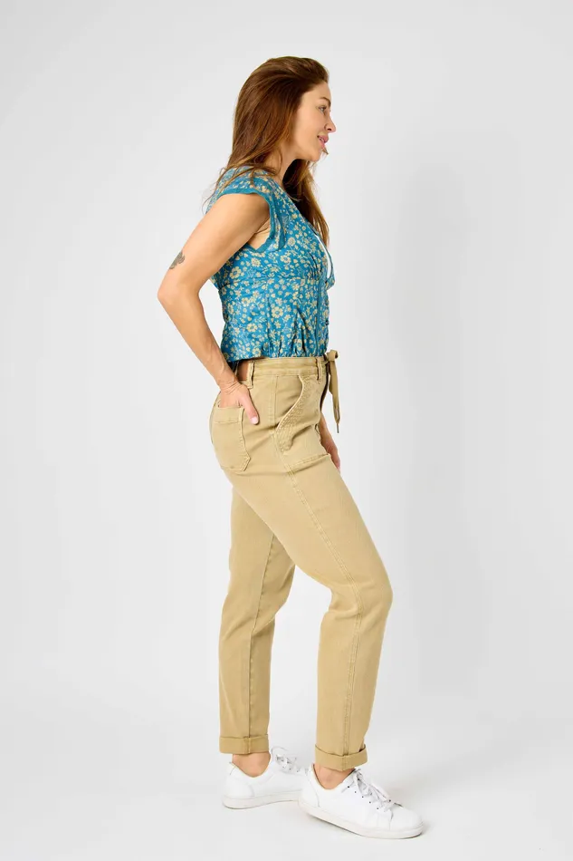 JUDY BLUE HIGH WAIST GARMET DYED CUFFED JOGGER KHAKI JUDY BLUE Rings