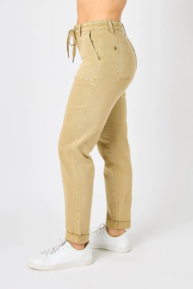 JUDY BLUE HIGH WAIST GARMET DYED CUFFED JOGGER KHAKI JUDY BLUE Rings