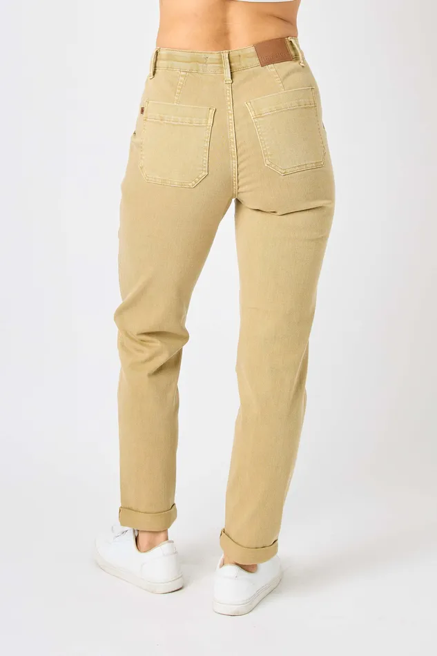 JUDY BLUE HIGH WAIST GARMET DYED CUFFED JOGGER KHAKI JUDY BLUE Rings